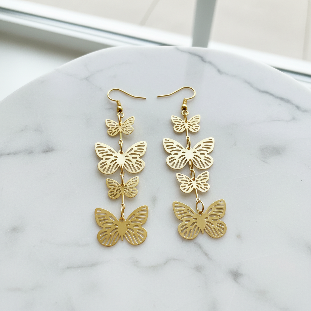 Gold Filigree Butterfly Drop Earrings - Studio