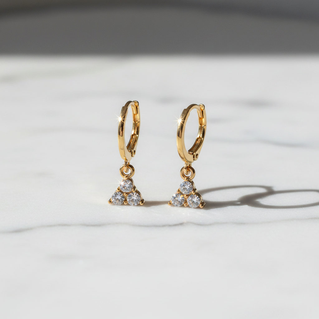 Gold Hoop Crystal Triangle Charm Earrings - Studio