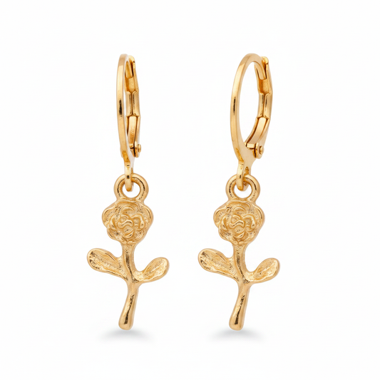 Gold Hoop Rose Charm Earrings - Thumbnail