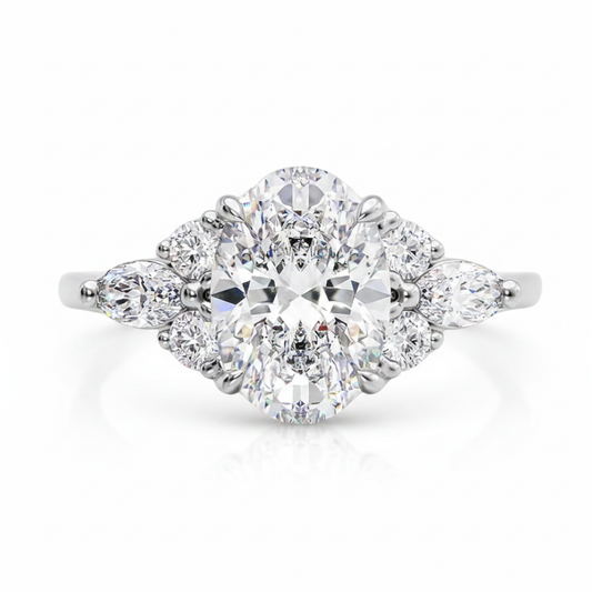 BeMore moissanite cluster ring S925 sterling silver on white background