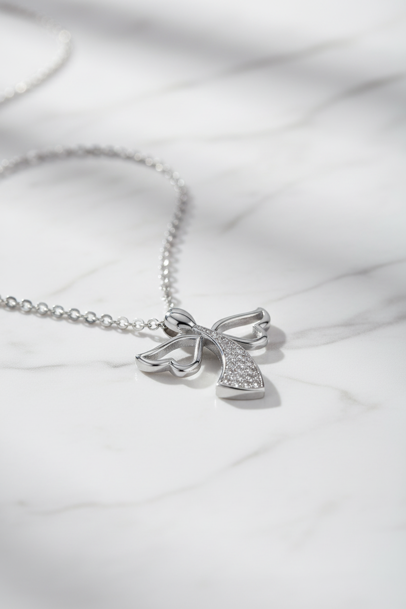 Silver Angel Necklace - Marble