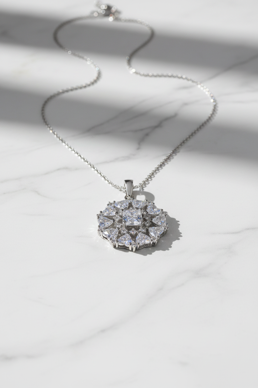 Mandala Hearts Necklace - Marble