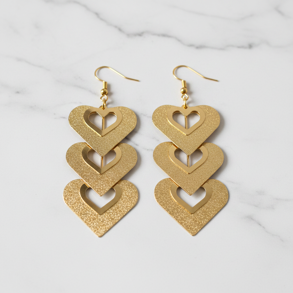 Gold Triple Heart Drop Earrings - Studio