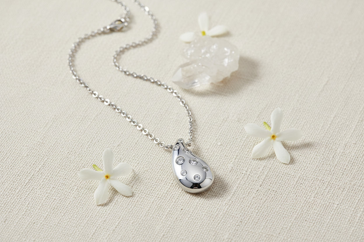 Droplet Necklace - Linen Flat Lay