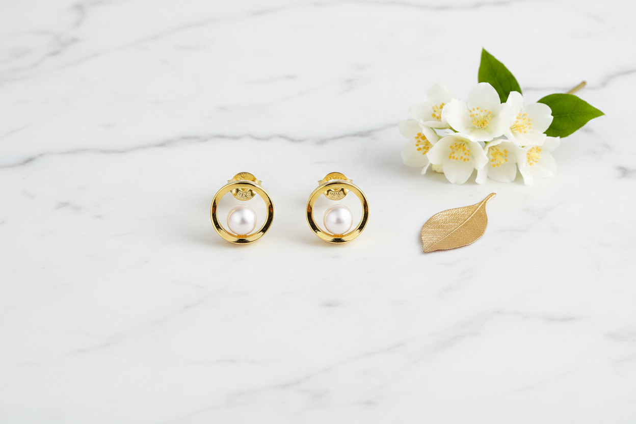 Pearl Balance Earrings - Marble Flat Lay