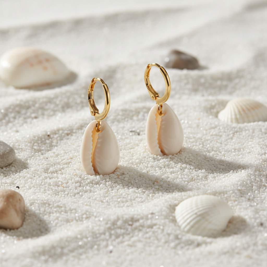 Gold Hoop Cowrie Shell Earrings - Studio
