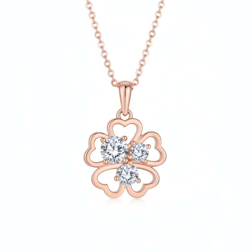 Rose Gold Four Leaf Clover Necklace - Thumbnail