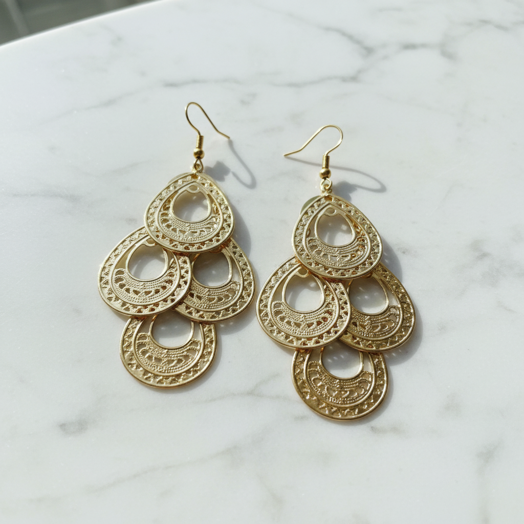 Gold Filigree Teardrop Drop Earrings - Studio