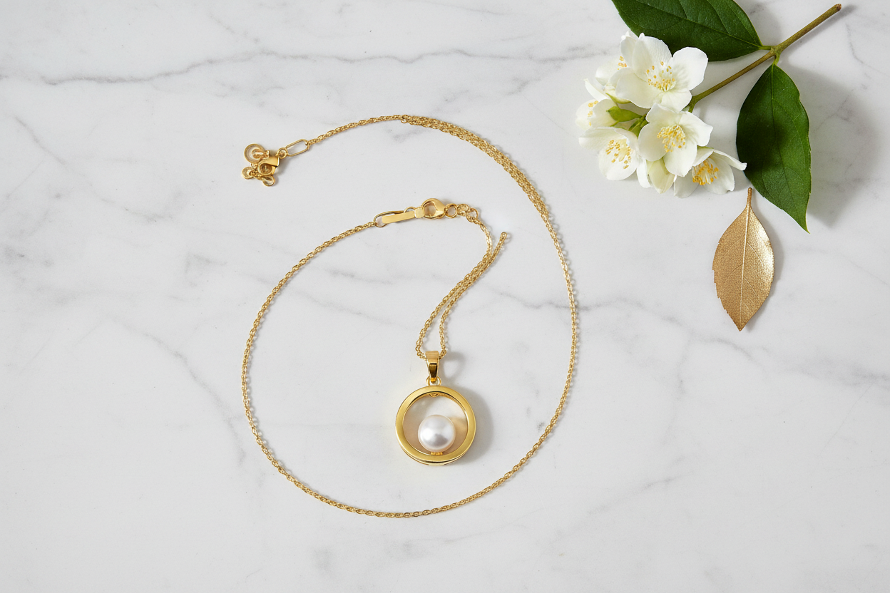 Pearl Balance Necklace - Marble Flat Lay