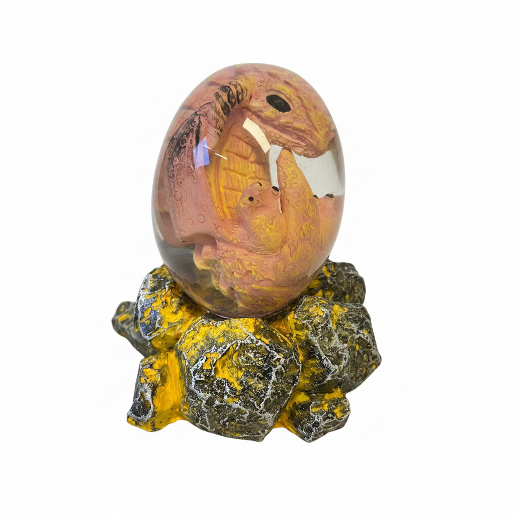 Baby dragon egg on volcanic rock base, white background thumbnail