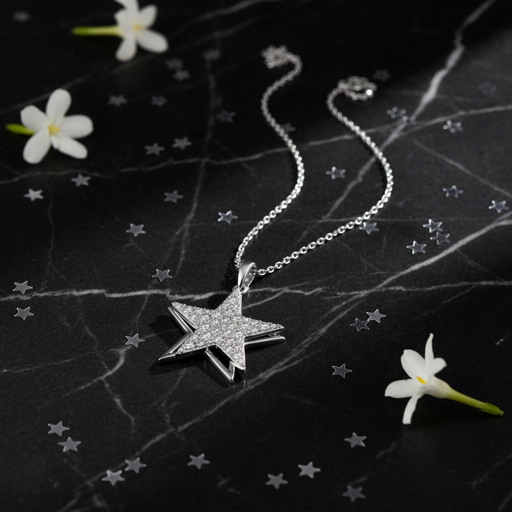 Silver Star Necklace - Flat Lay
