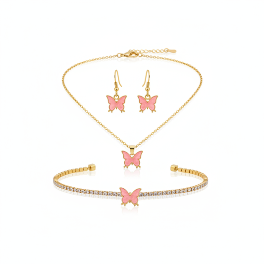 Pink Butterfly Jewellery Set - Thumbnail