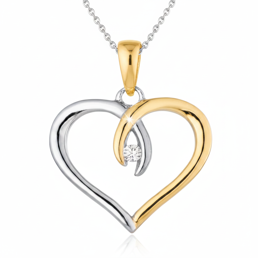 Silver and Gold Heart Necklace - Thumbnail