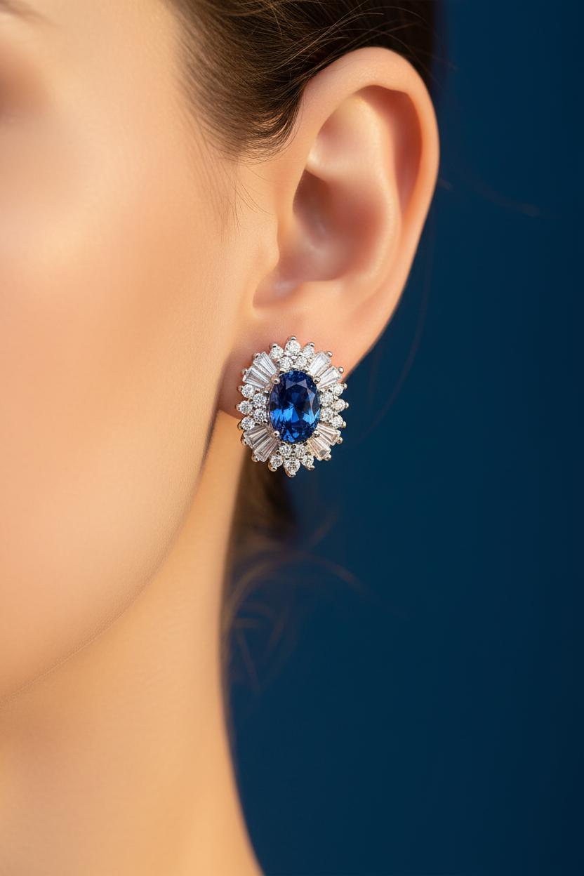 Deep Blue Antoinette Earrings - Lifestyle Ear Shot