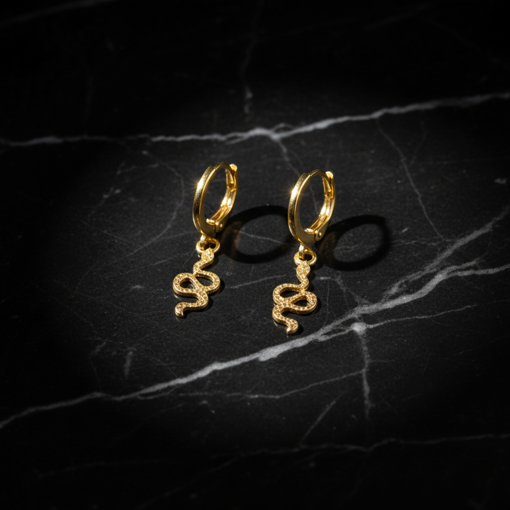 Gold Hoop Snake Charm Earrings - Studio