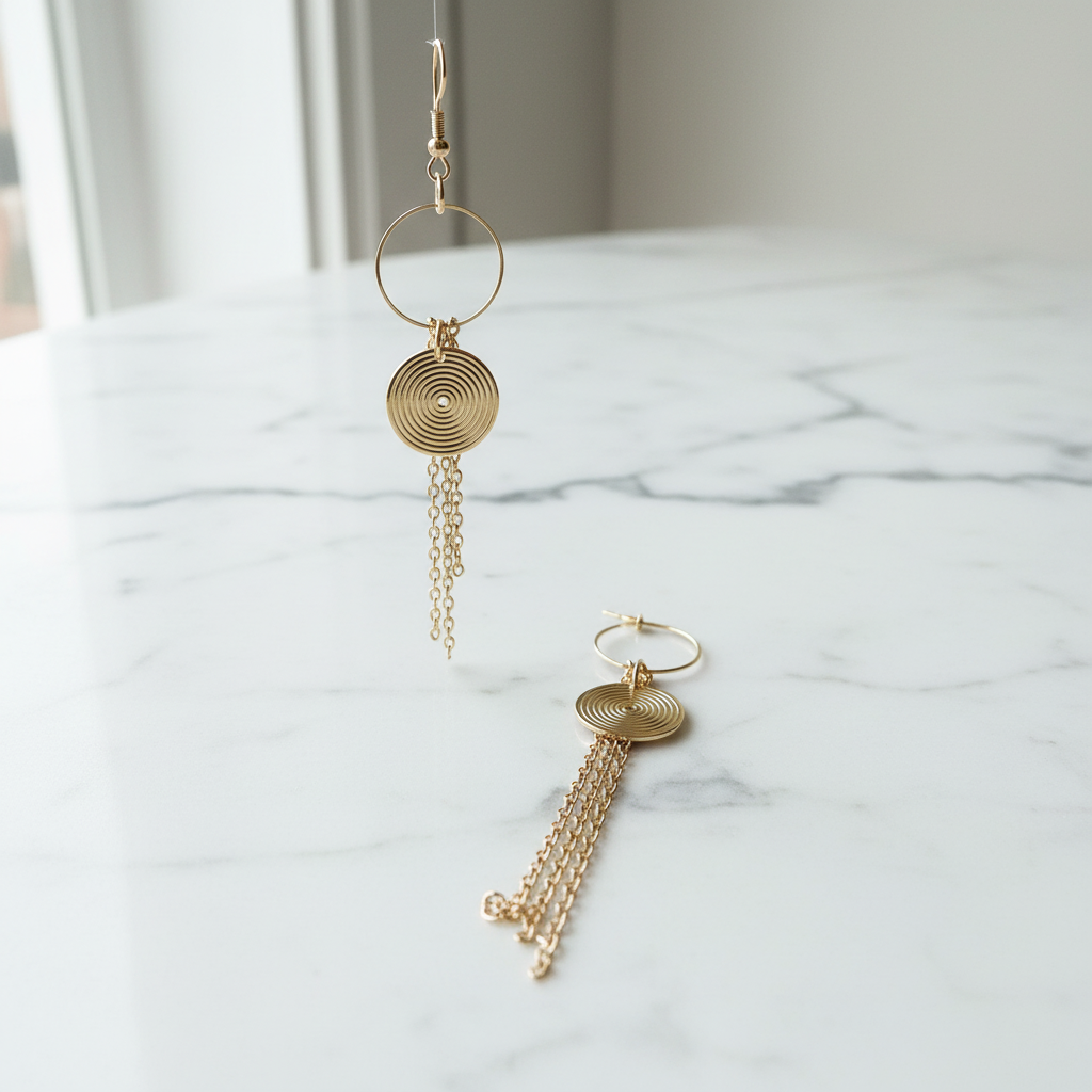 Gold Hoop Spiral Chain Tassel Earrings - Studio