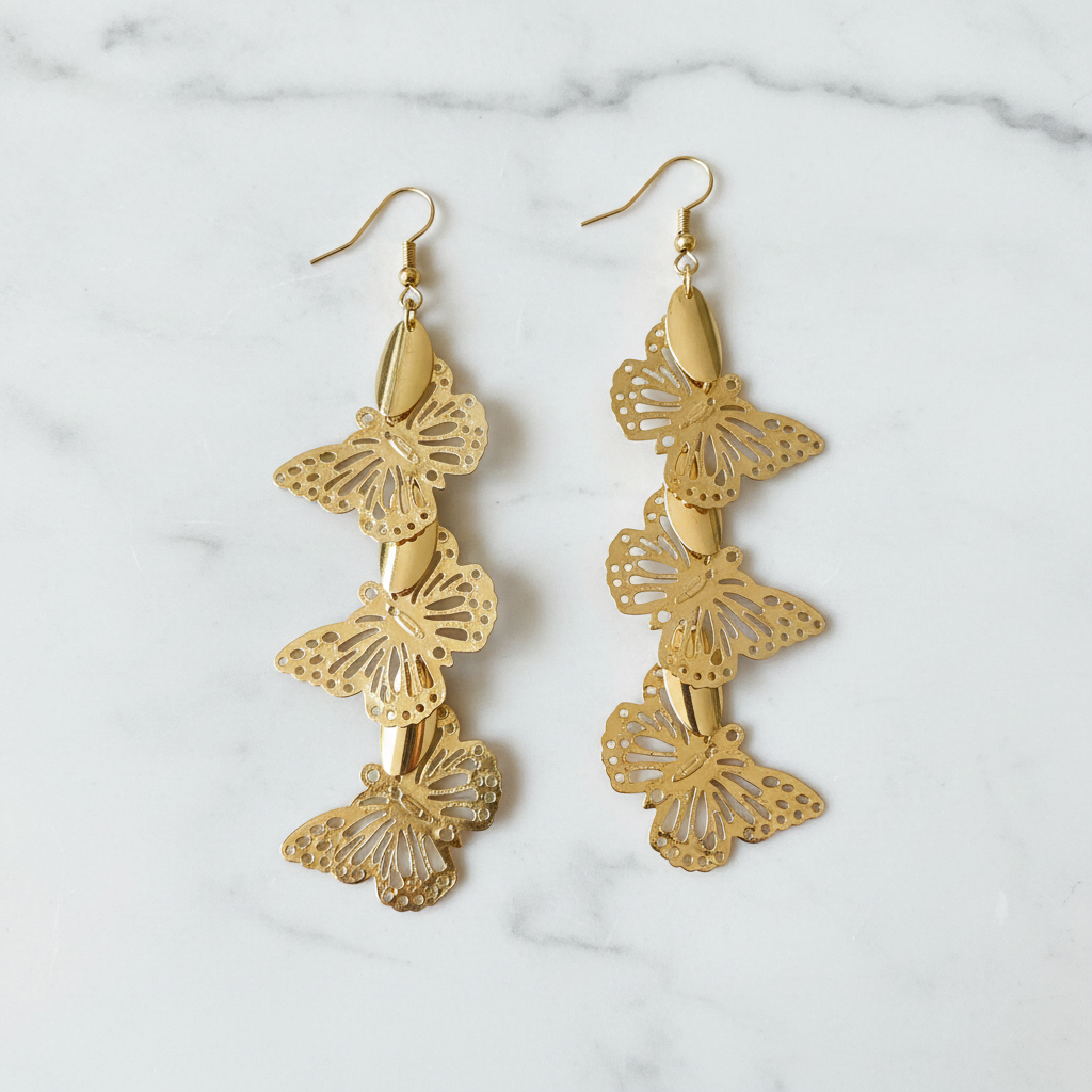 Gold Filigree Butterfly Statement Drop Earrings - Studio