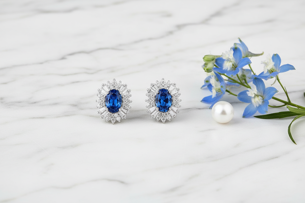 Deep Blue Antoinette Earrings - Marble Flat Lay