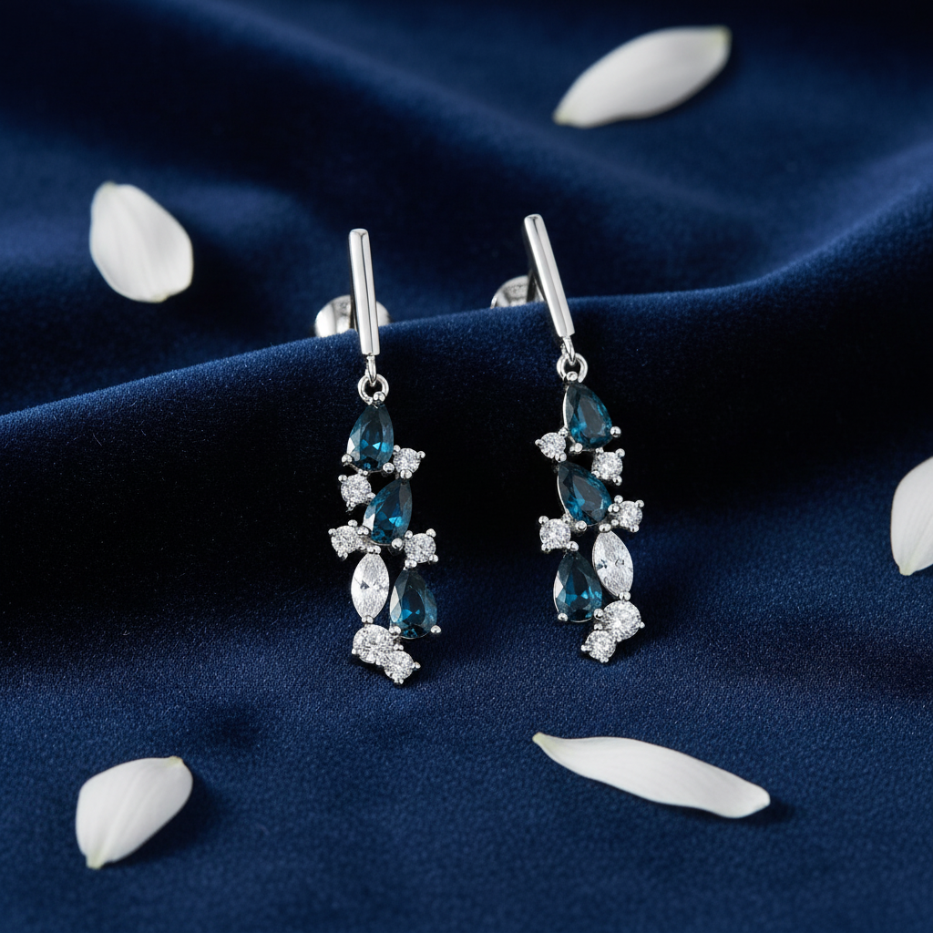 Deep Blue Drop Earrings - Velvet