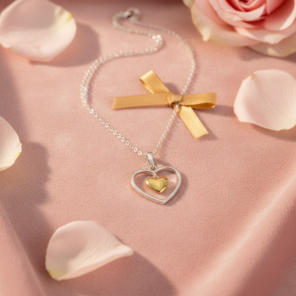 Golden Heart in Silver Heart - Gift
