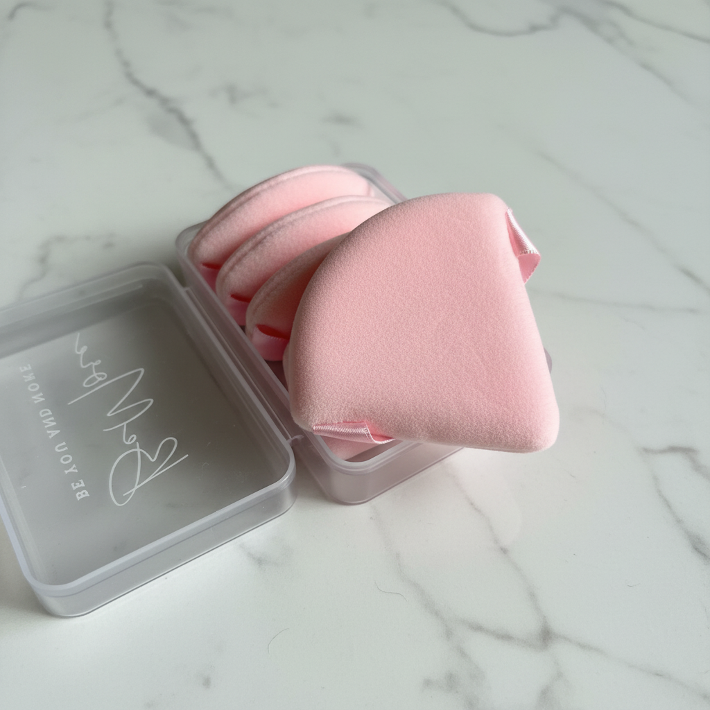 BeMore Puff Pads - oval pink sponges lined up in clear box
