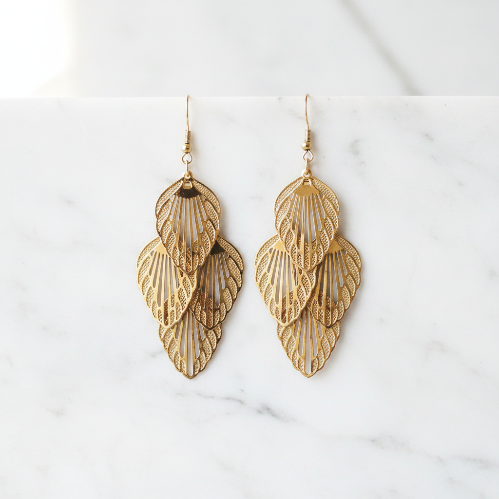 Gold Filigree Leaf Drop Earrings - Studio