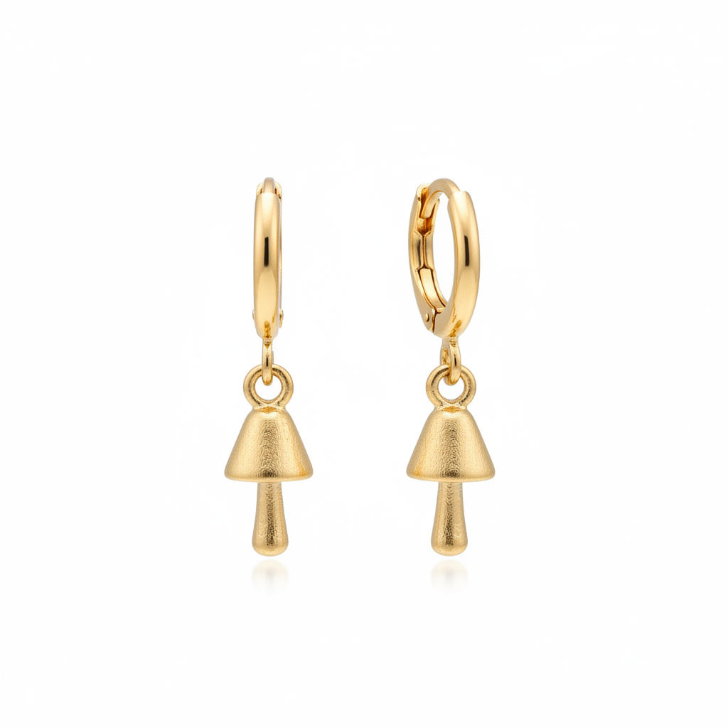 Gold Hoop Mushroom Charm Earrings - Thumbnail