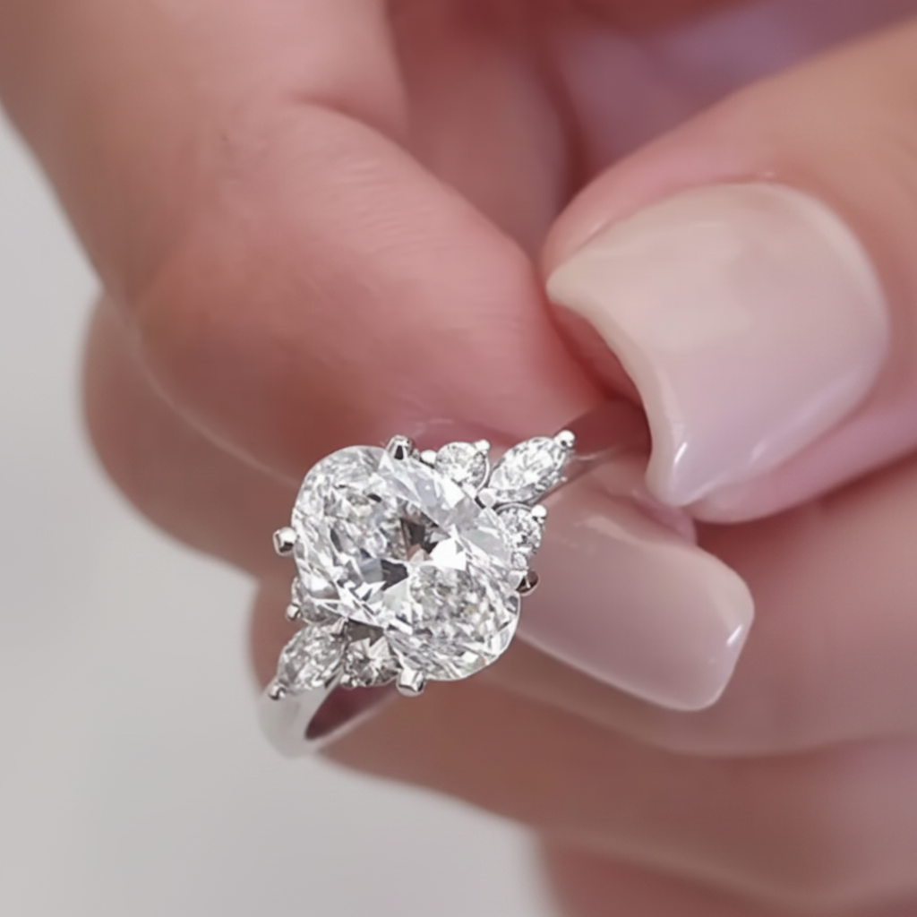 BeMore moissanite cluster ring S925 sterling silver worn on hand