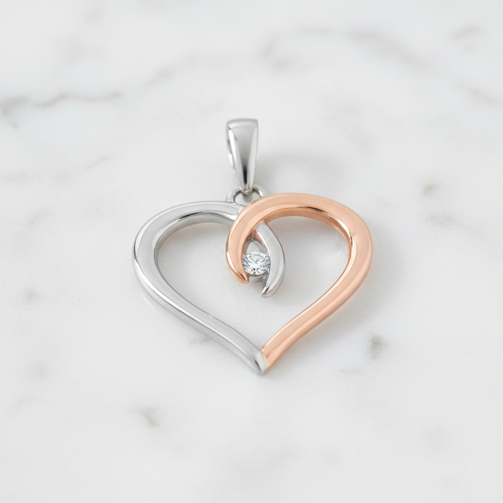 Silver and Rose Gold Heart Necklace - Studio