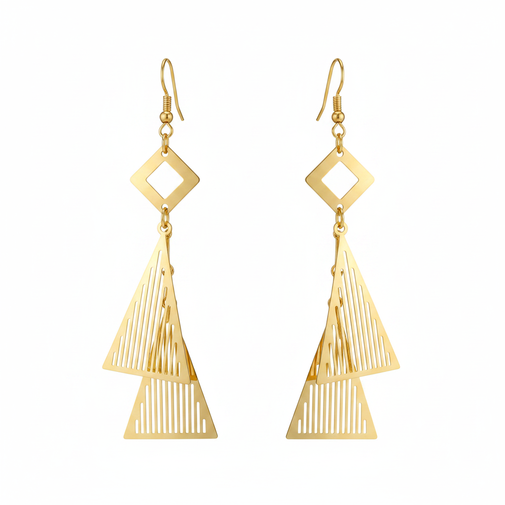 Gold Geometric Dangle Earrings - Thumbnail