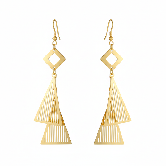 Gold Geometric Dangle Earrings - Thumbnail