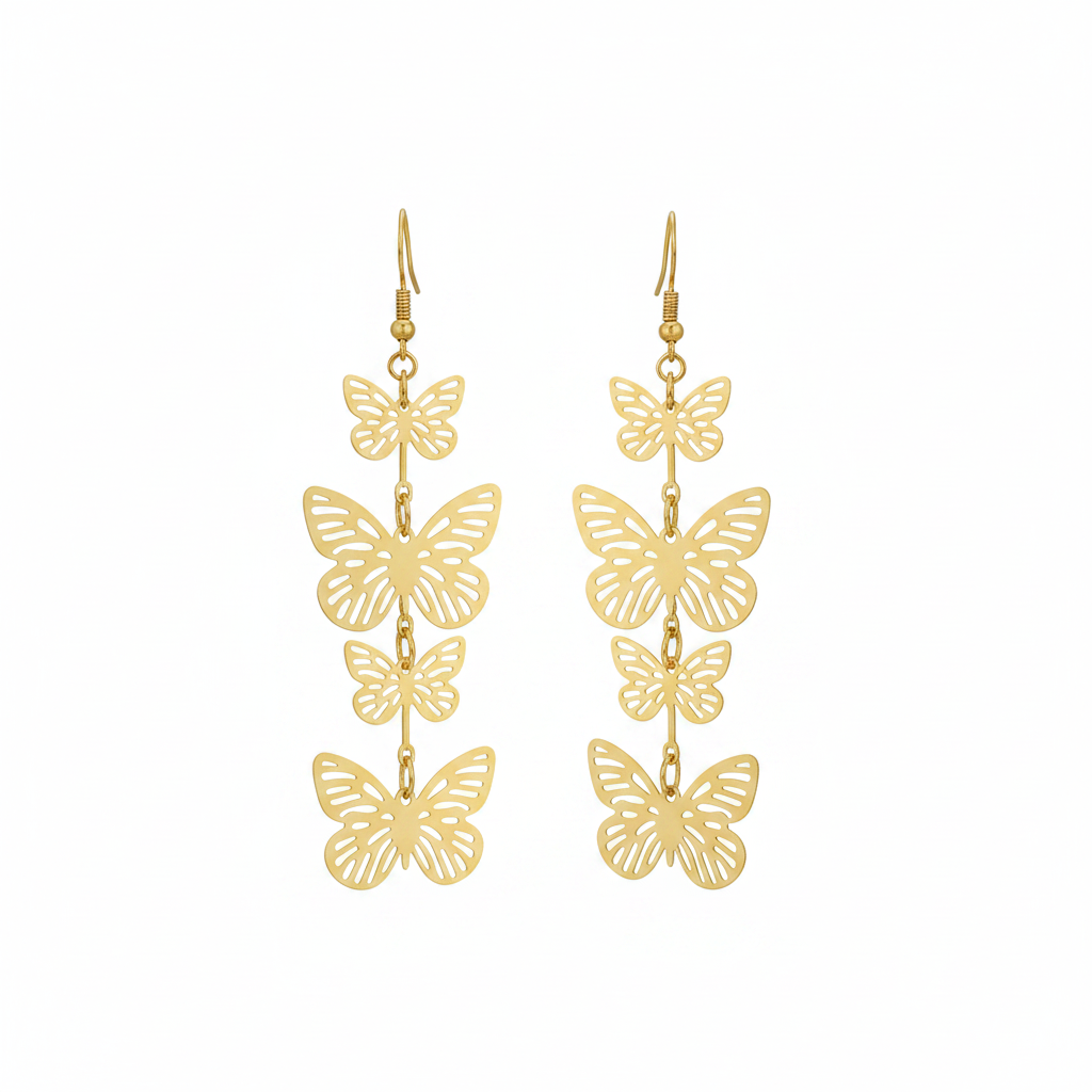 Gold Filigree Butterfly Drop Earrings - Thumbnail