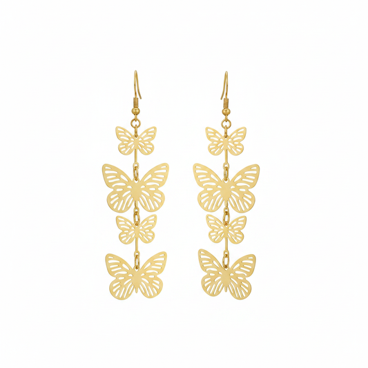 Gold Filigree Butterfly Drop Earrings - Thumbnail