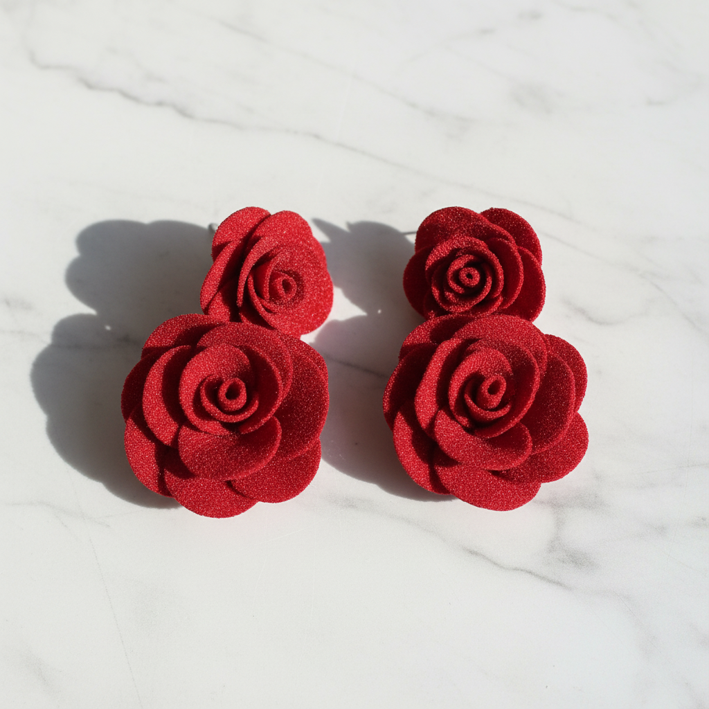 Handmade Red Rose Drop Stud Earrings - Studio