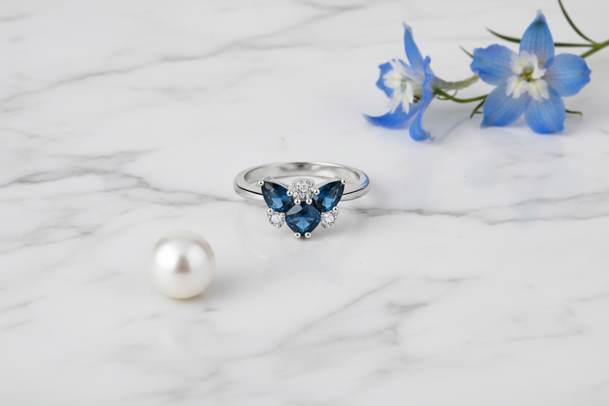 Deep Blue Ring - Marble Flat Lay