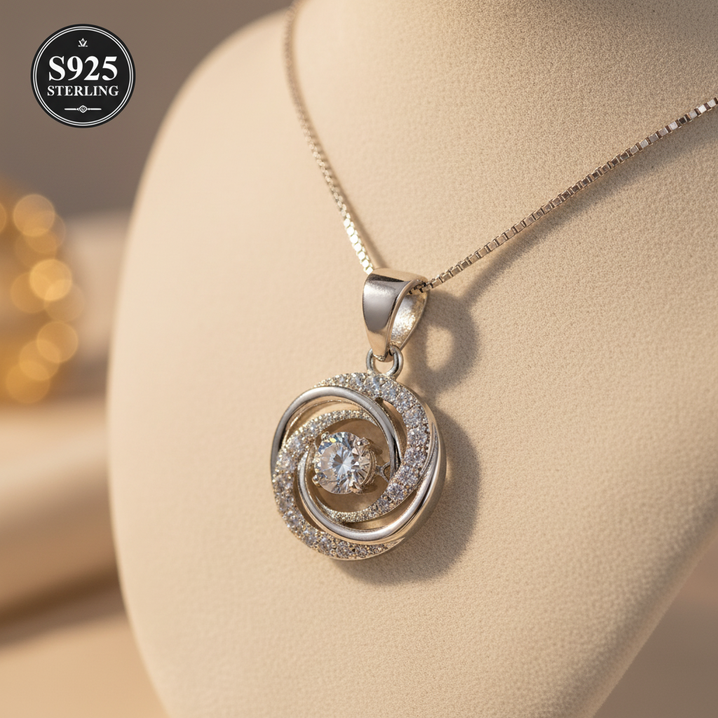 Close-up of Dangling Daisy dancing center zircon on ivory velvet