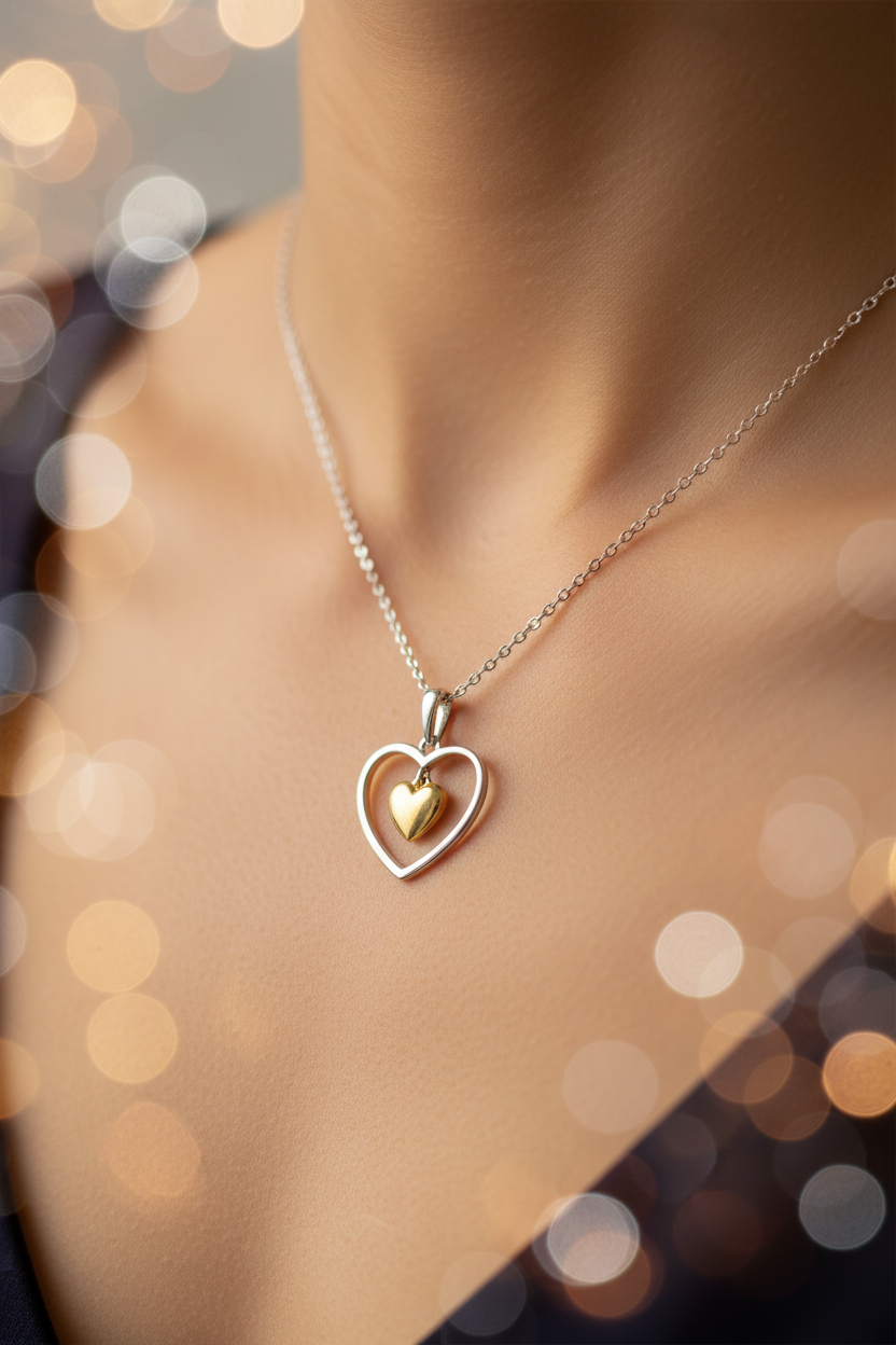 Golden Heart in Silver Heart - Worn