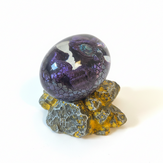 Midnight Dragon Egg — Plexiglas Figurine with Rock Base