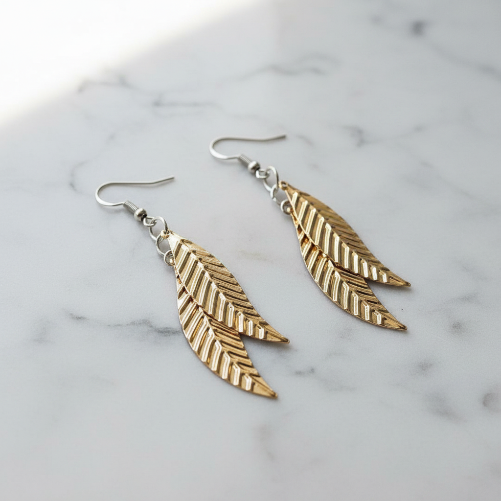 Gold Feather Drop Earrings - Studio