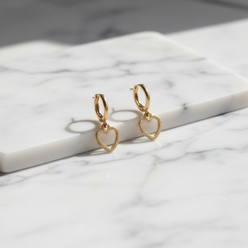 Gold Hoop Open Heart Charm Earrings - Studio