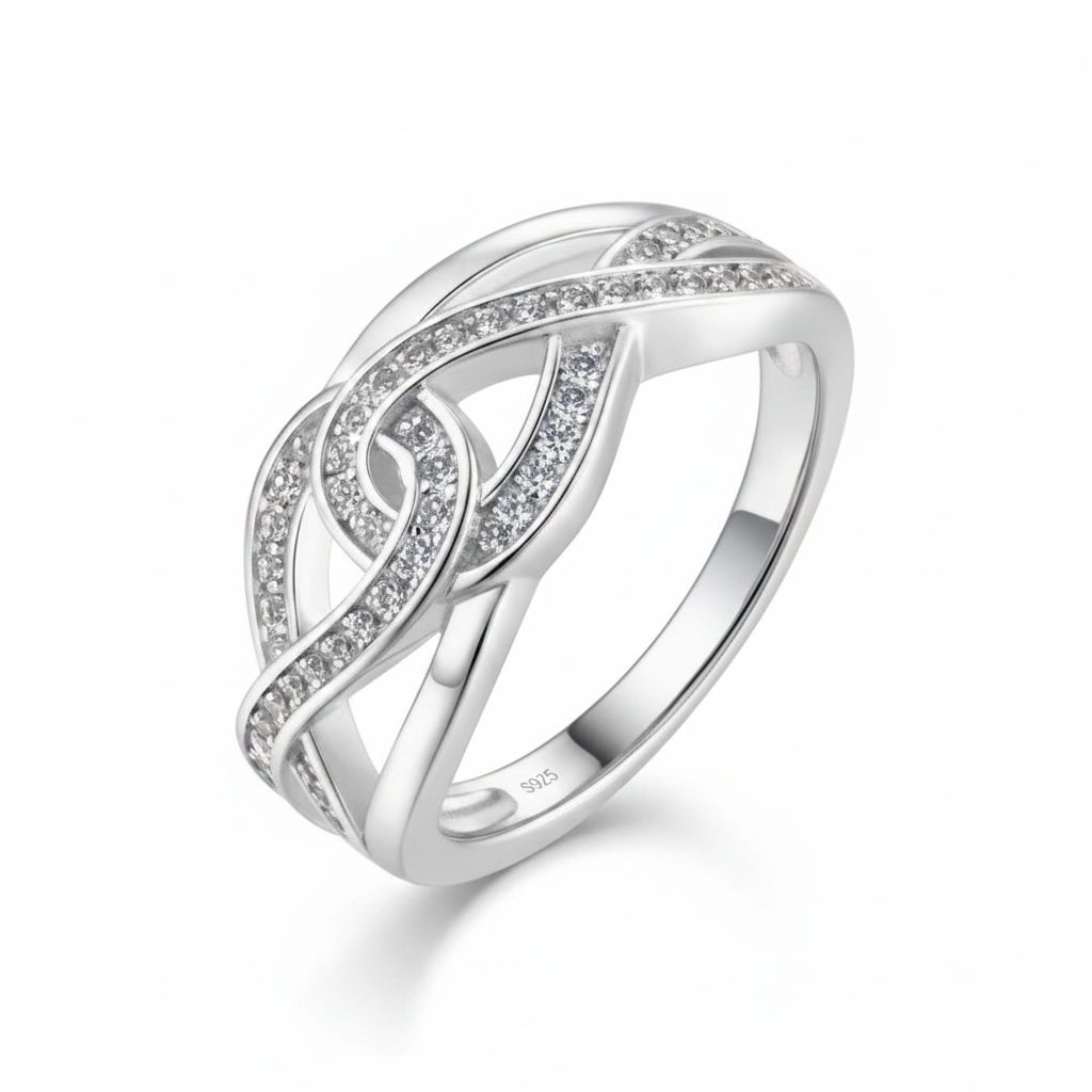 S925 Silver Braided Infinity Ring - Studio Shot