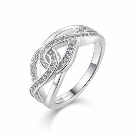 S925 Silver Braided Infinity Ring - Studio Shot