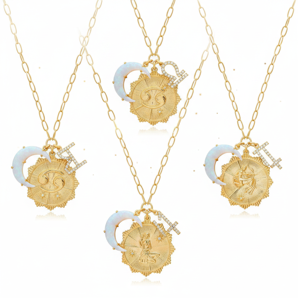Zodiac Horoscope Half Moon Opal Necklace Collection - Thumbnail