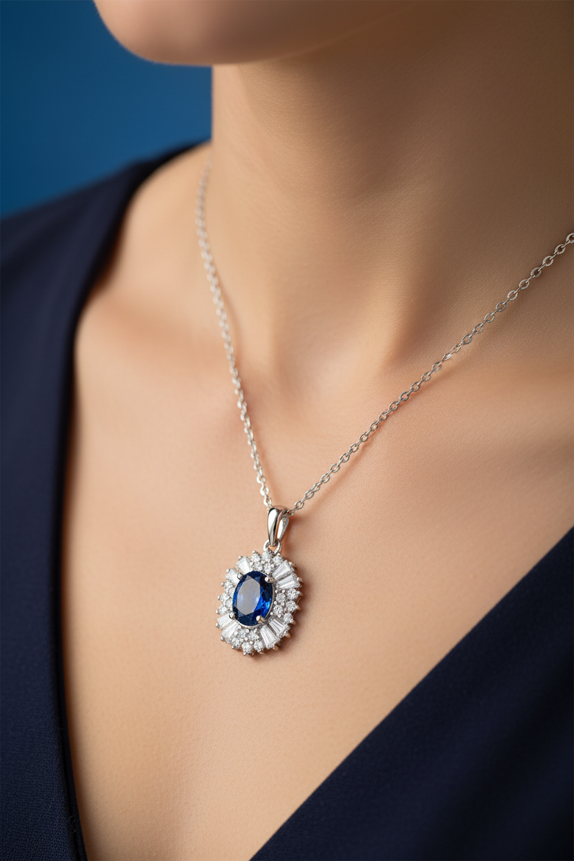 Deep Blue Antoinette Necklace - Lifestyle Neck Shot