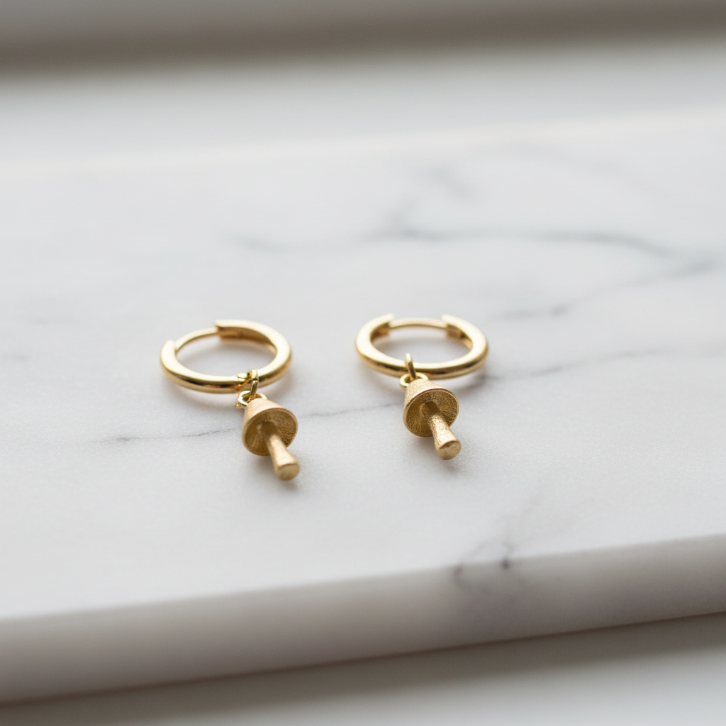Gold Hoop Mushroom Charm Earrings - Studio