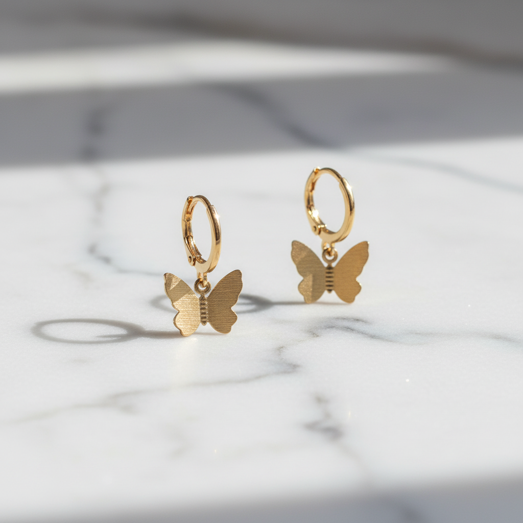 Gold Hoop Butterfly Charm Earrings - Studio