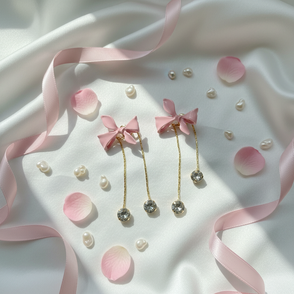 Pink Bowtie Earrings - Flat Lay