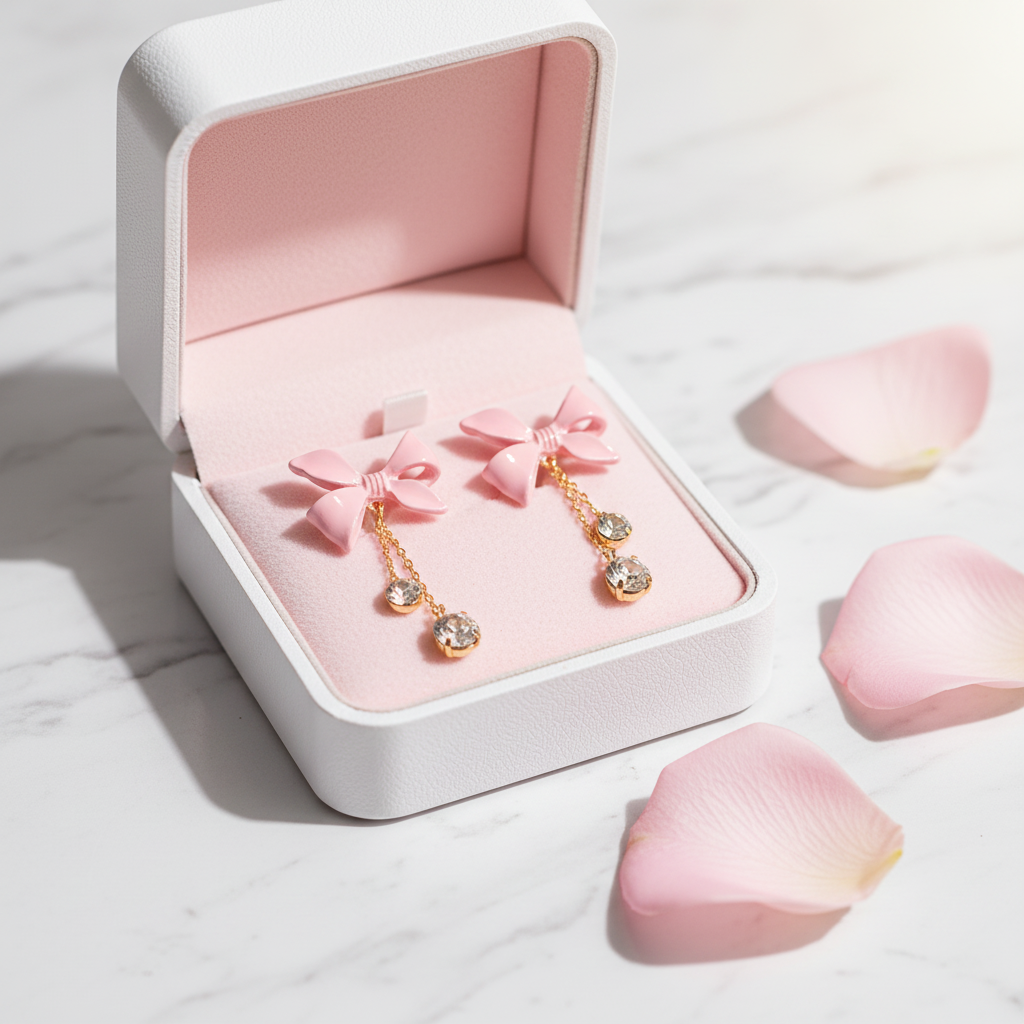 Pink Bowtie Earrings - Gift Box