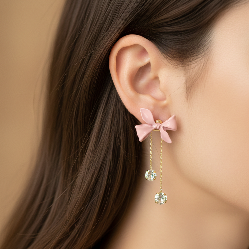 Pink Bowtie Earrings - Lifestyle