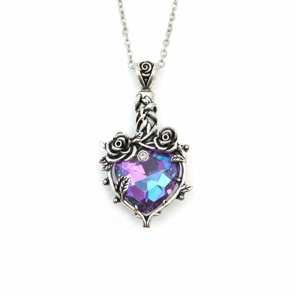 Rose Heart Memorial Urn Necklace – White Background